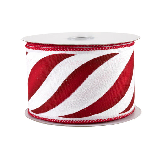 Candy Cane Swirl Christmas Ribbon - 2 1/2" x 10 Yards, Red & White, Wired Edge