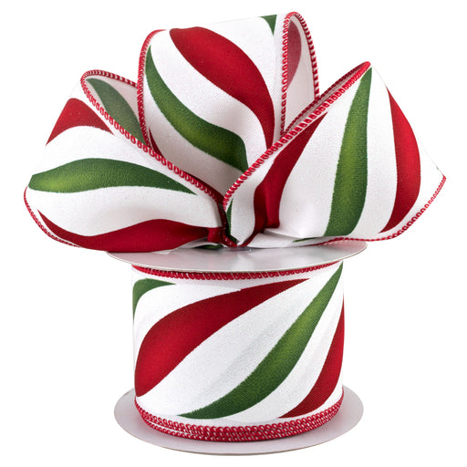 Candy Cane Swirl Christmas Ribbon - 2 1/2" x 10 Yards, Red, Green & White, Wired Edge