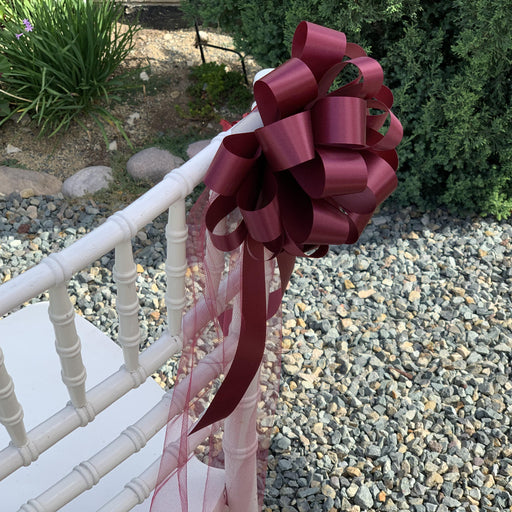 burgundy wedding pew bows with tulle