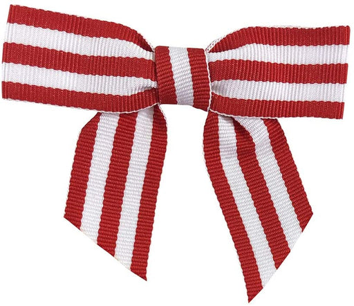 Red & White Striped Pre-Tied Bows - 3" Wide, Set of 12