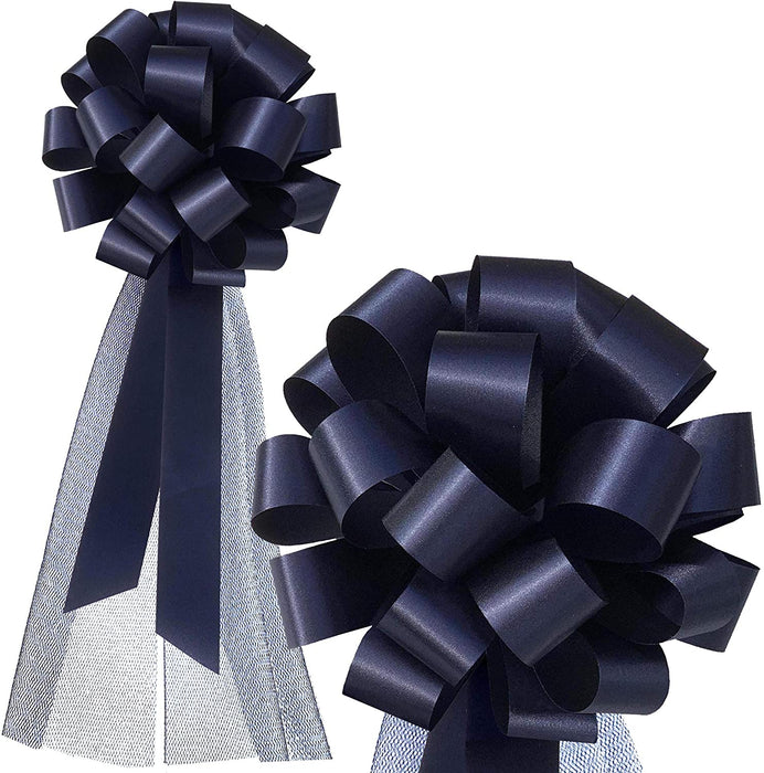 Wedding Pull Bows with Tulle Tails - 8" Wide, Set of 6
