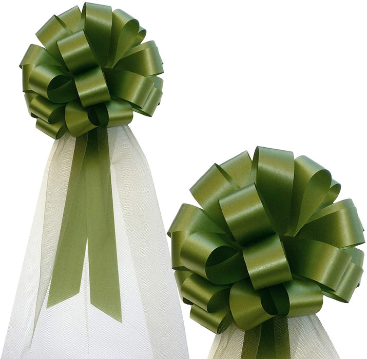 Wedding Pull Bows with Tulle Tails - 8" Wide, Set of 6