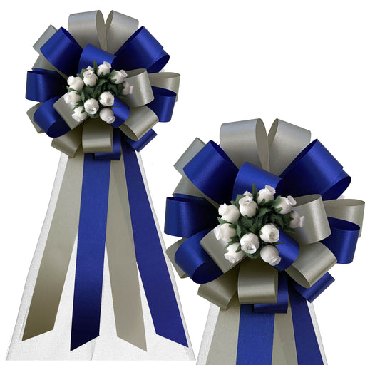 royal-blue-and-silver-wedding-bows