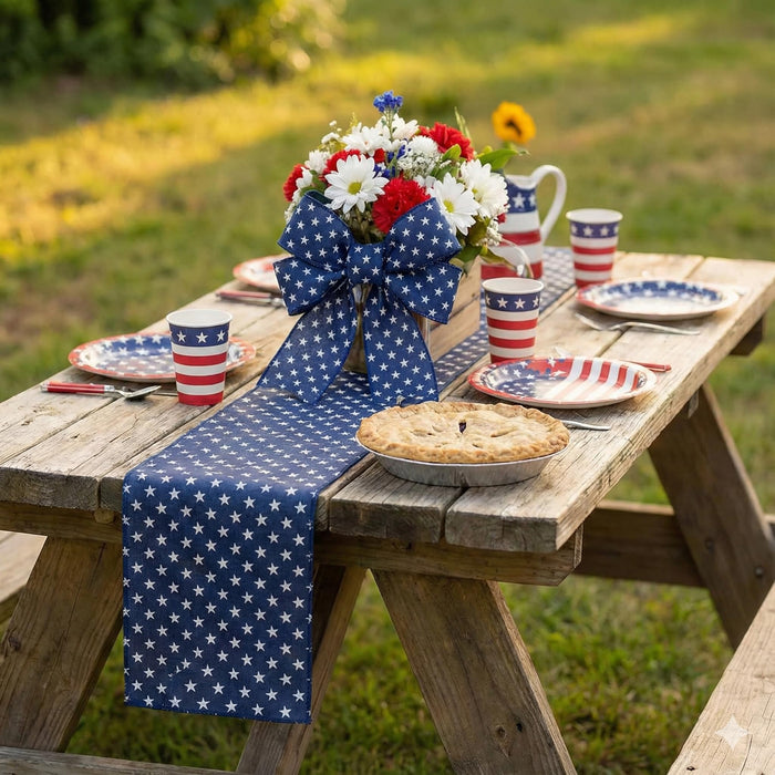 Patriotic Navy Stars Wired Ribbon - 2 1/2" x 10 Yards, Dark Blue & White Stars Craft Decor, Presidents Day, Memorial Day, 4th of July, USA, Election, Wreath, Trees, Decorations, Christmas