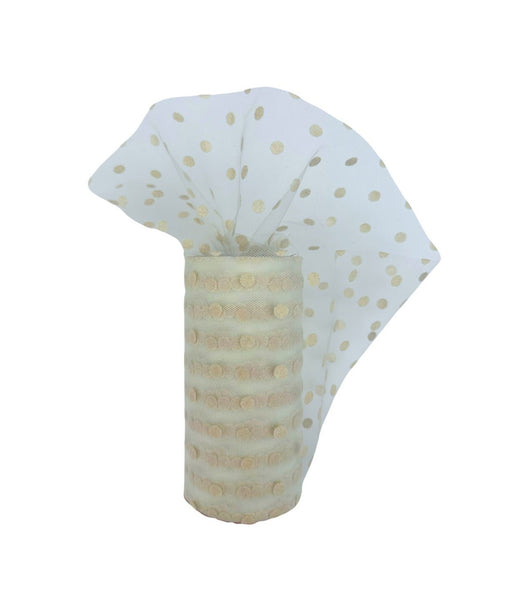 Ivory Polka Dot Tulle Decor - 6" x 25 Yards, Fabric Netting Ribbon