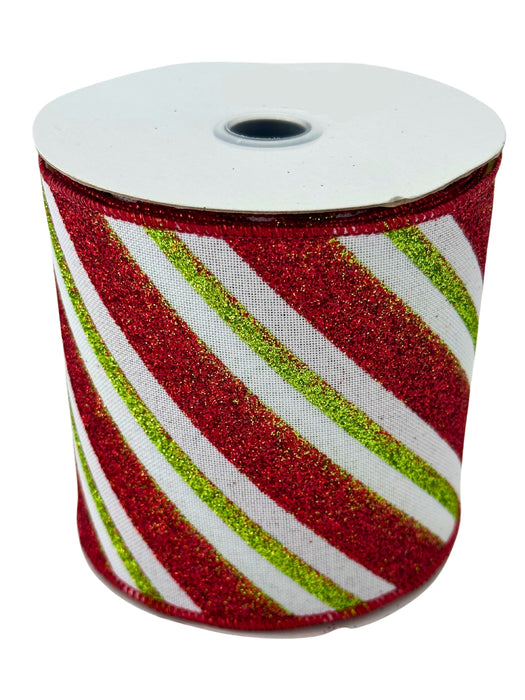 Glitter Stripes Wired Christmas Ribbon - 4" x 10 Yards