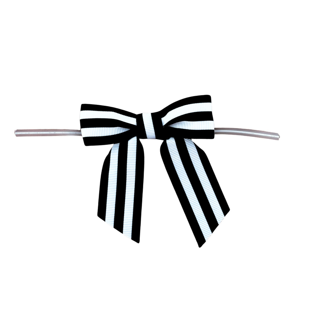 Black & White Striped Pre-Tied Bows - 3