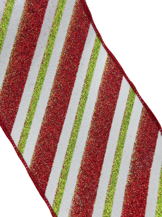 Glitter Stripes Wired Christmas Ribbon - 4" x 10 Yards