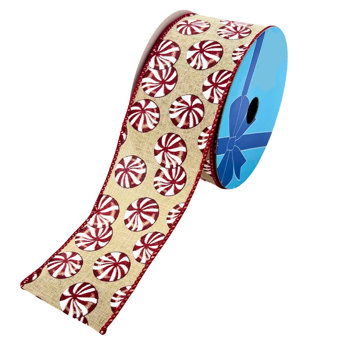 Round Peppermint Candy Wired Christmas Ribbon - 2 1/2" x 10 Yards