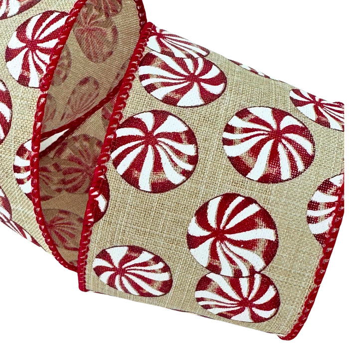 Round Peppermint Candy Wired Christmas Ribbon - 2 1/2" x 10 Yards