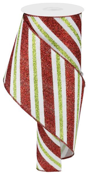 Glitter Stripes Wired Christmas Ribbon - 4" x 10 Yards