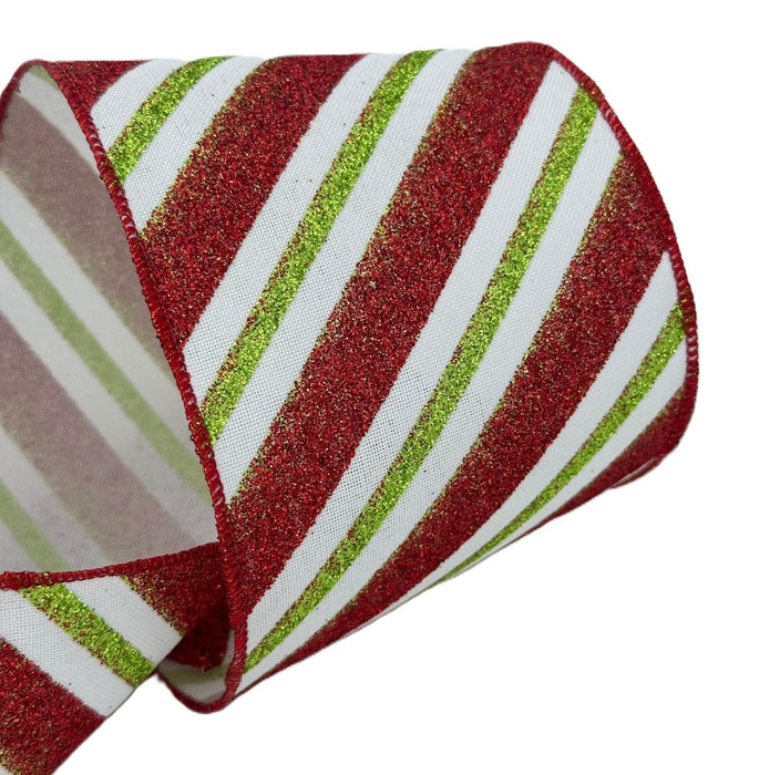 Glitter Stripes Wired Christmas Ribbon - 4" x 10 Yards