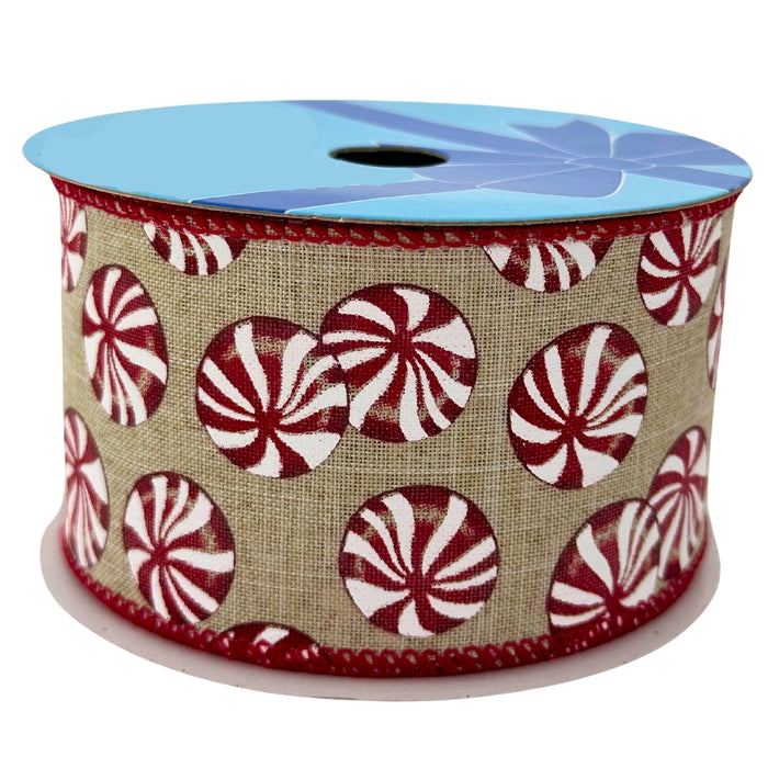 Round Peppermint Candy Wired Christmas Ribbon - 2 1/2" x 10 Yards