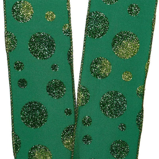 Green Glitter Polka Dots Satin Wired Ribbon - 2 1/2" x 10 Yards, Christmas, Gift Basket