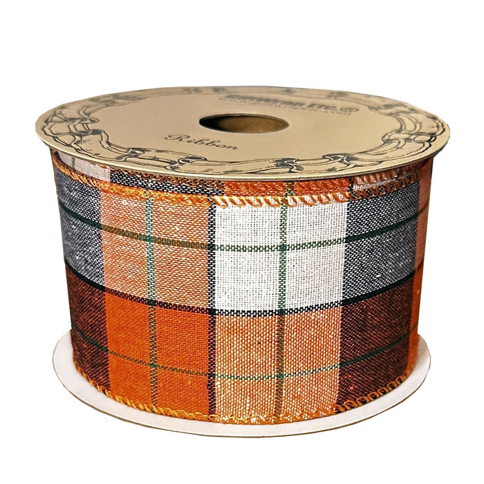 Fall Plaid Wired Ribbon - 2 1/2" x 10 Yards, Halloween, Fall, Thanksgiving, Christmas, Orange, Beige, Black, Decor, Wreath, Farmhouse Decoration, Garland, Gifts, Bows