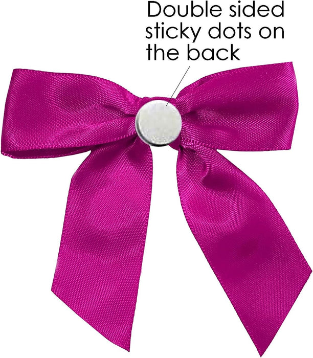Fuchsia Pink Satin Pre-Tied Bows - 3" Wide, Set of 10