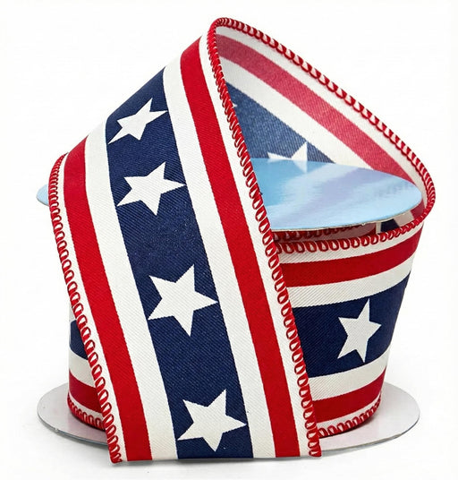 Stars & Stripes Patriotic Ribbon - 2 1/2" x 10 Yards, Red White Blue, American Flag, Wired Edge, Memorial Day, 4th of July, USA Decoration