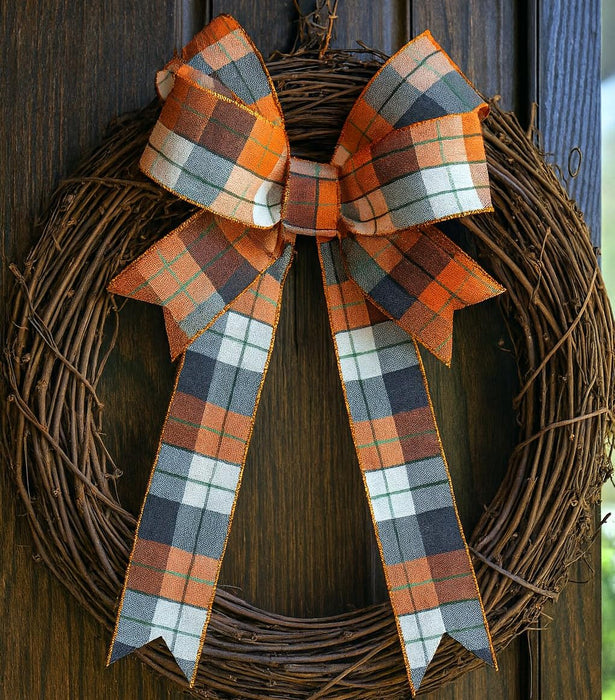 Fall Plaid Wired Ribbon - 2 1/2" x 10 Yards, Halloween, Fall, Thanksgiving, Christmas, Orange, Beige, Black, Decor, Wreath, Farmhouse Decoration, Garland, Gifts, Bows