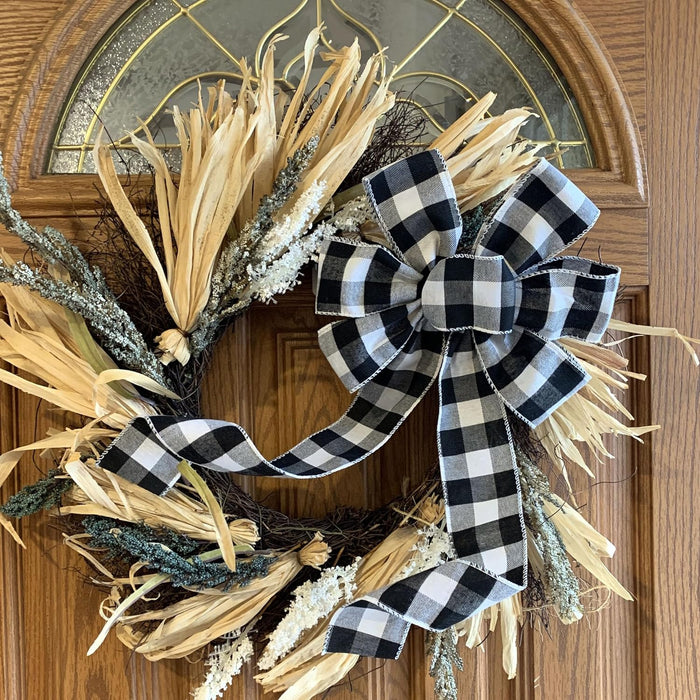 black-white-plaid-wreath-bow