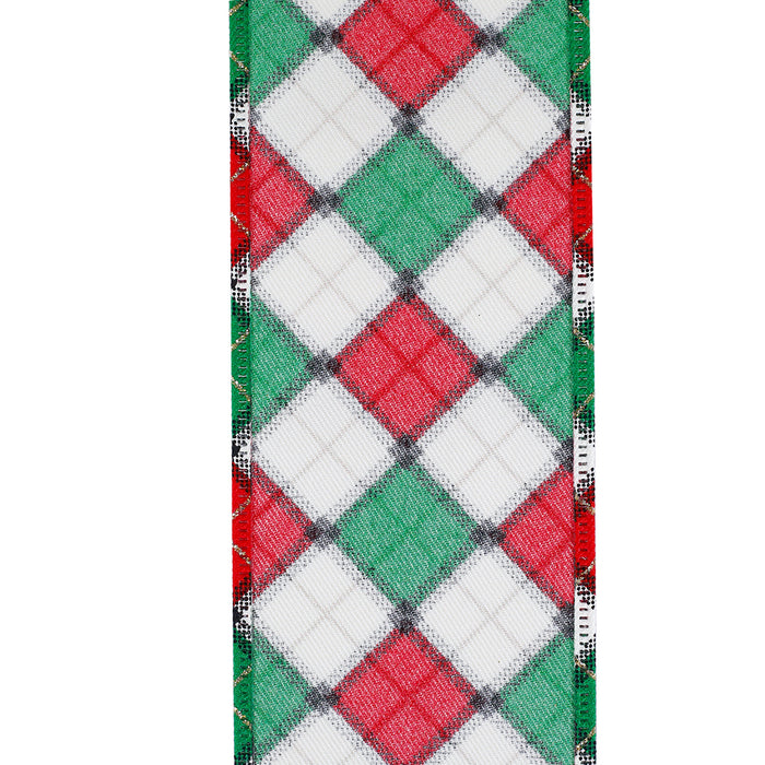 Christmas Argyle Diamonds Wired Ribbon - 2 1/2" x 10 Yards