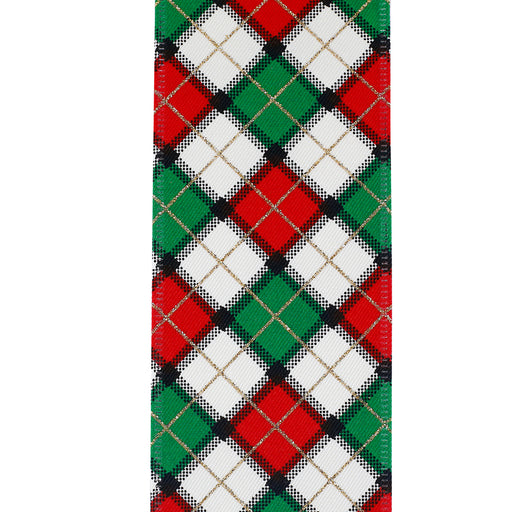 Christmas Argyle Diamonds Wired Ribbon - 2 1/2" x 10 Yards