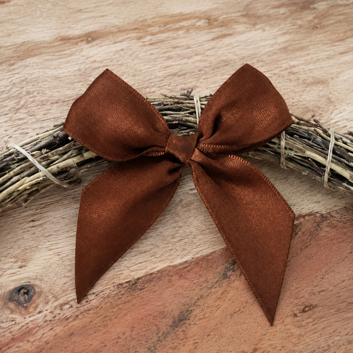 Brown Satin Pre-Tied Decorative Bows - 3" Wide, Set of 10, Fall, Halloween, Thanksgiving, Christmas, Wedding Favors, Birthday, Gift Ribbons, Gift Bows