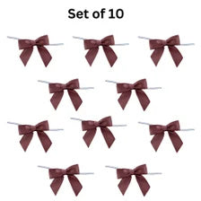 Brown Satin Pre-Tied Decorative Bows - 3" Wide, Set of 10, Fall, Halloween, Thanksgiving, Christmas, Wedding Favors, Birthday, Gift Ribbons, Gift Bows