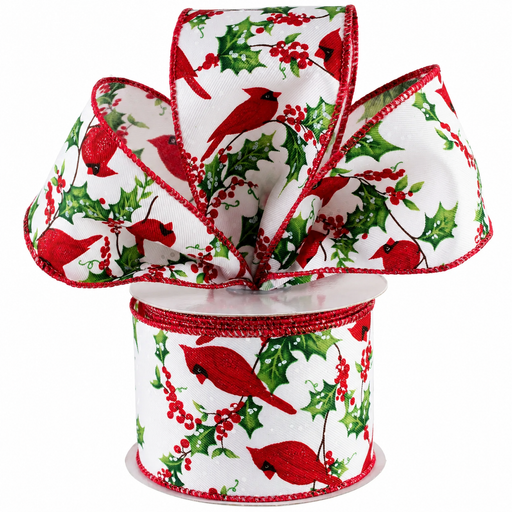 Holly Red Cardinal Wired Ribbon - 2 1/2" x 10 Yards, Christmas, Gift Wrapping, Wreath Decoration, Tree Topper Bow, Fundraiser, Party, Office, Classroom, Swag, Presents