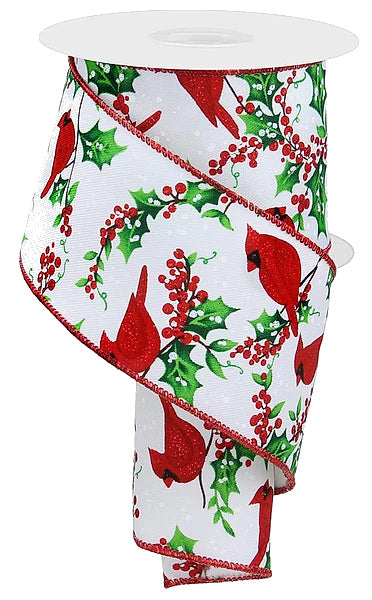 Holly Red Cardinal Wired Ribbon - 2 1/2" x 10 Yards, Christmas, Gift Wrapping, Wreath Decoration, Tree Topper Bow, Fundraiser, Party, Office, Classroom, Swag, Presents