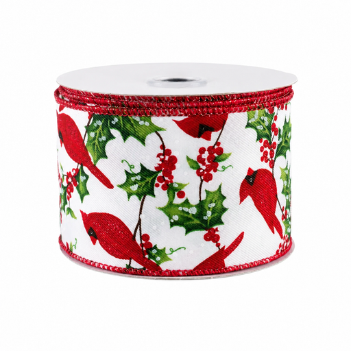 Holly Red Cardinal Wired Ribbon - 2 1/2" x 10 Yards, Christmas, Gift Wrapping, Wreath Decoration, Tree Topper Bow, Fundraiser, Party, Office, Classroom, Swag, Presents