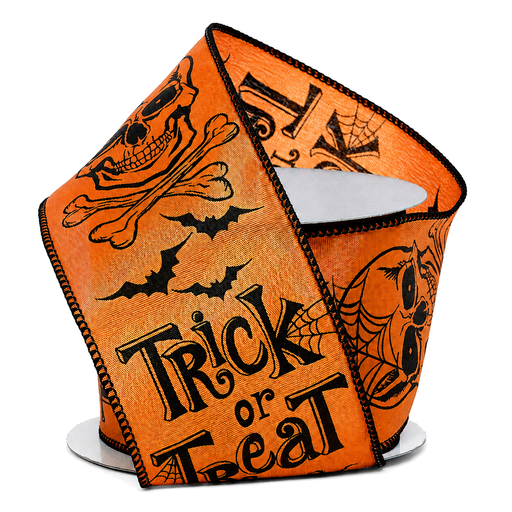 Halloween Trick Or Treat Ribbon - 2 1/2" x 10 Yards, Skulls, Crossbones Bows, Bats, Spider Web, Wreath, Party Decor, Gift Wrapping, Classroom, Office, Haunted House, Garland