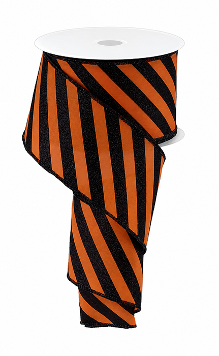 Orange Black Diagonal Striped Ribbon - 2 1/2" x 10 Yards, Halloween, Fall, Wreath, Gift Wrapping, Birthday, Party Decor, DIY Crafts, Garland, Wired Edge, Autumn Crafts