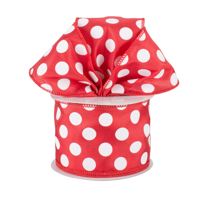 Red Polka Dots Wired Ribbon - 2 1/2" x 10 Yards