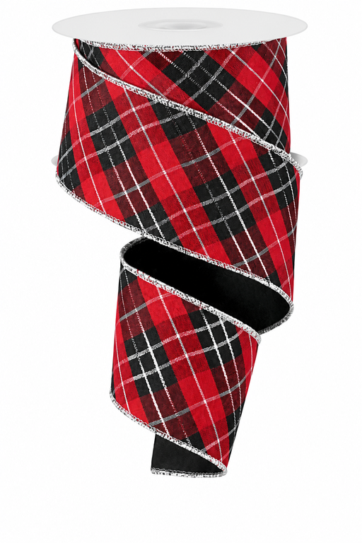 Red Black Silver Diamonds Ribbon - 2 1/2" x 10 Yards, Christmas, Wired Edge, Gift Wrapping, Presents, Wreath Decoration, Swag, Garland, Argyle, DIY Craft, Valentine's Day