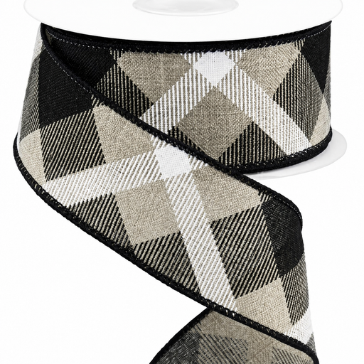 Tan Diagonal Plaid Wired Ribbon - 1 1/2 inch x 10 Yards, Fall, Thanksgiving, Wreath, Gift Bows, Gift Basket, Swag, Birthday, Christmas
