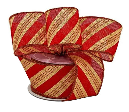 Red Gold Striped Wired Ribbon - 2 1/2" x 10 Yards