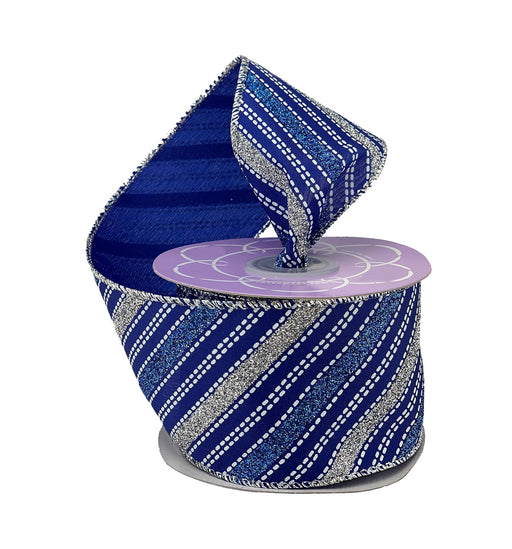 Royal Blue Silver Wired Ribbon - 2 1/2" x 10 Yards