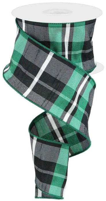 Faux Dupioni Plaid Wired Ribbon - 2 1/2" x 10 Yards, Halloween, Fall, Thanksgiving, Christmas, Green Black White, Farmhouse Decor, Garland, Gift Wrapping, Wreaths