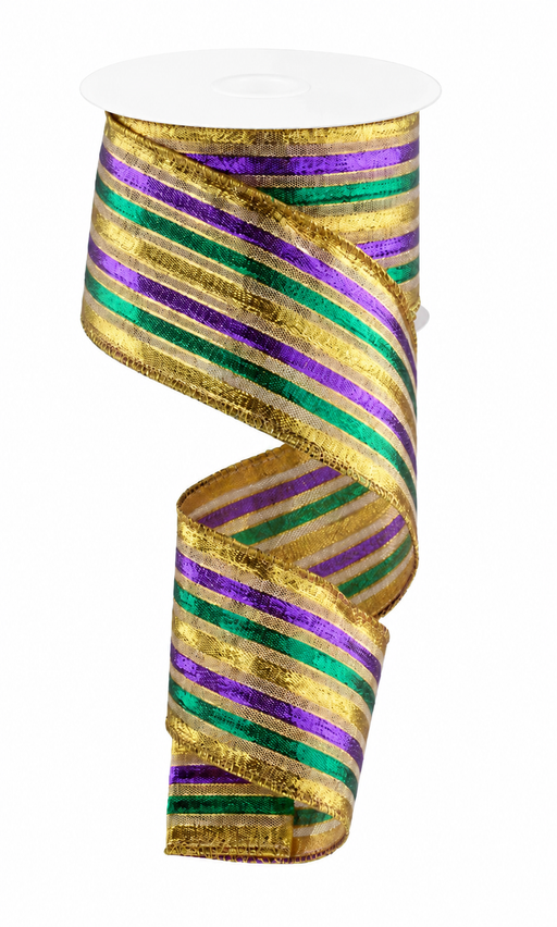 Metallic Striped Mardi Gras Ribbon - 2 1/2" x 10 Yards
