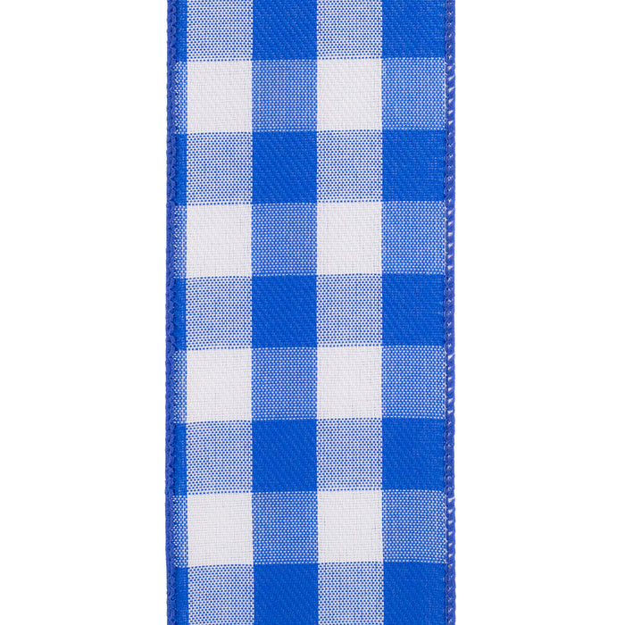 Royal Blue White Plaid Wired Ribbon - 2 1/2 Inch x 10 Yards