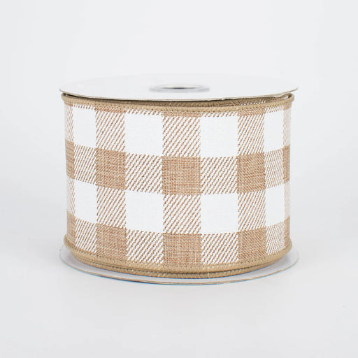 Tan Plaid Wired Edge Ribbon - 2 1/2" x 10 Yards