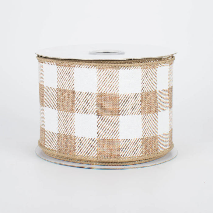 Tan Plaid Wired Edge Ribbon - 2 1/2" x 10 Yards