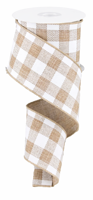 Tan Plaid Wired Edge Ribbon - 2 1/2" x 10 Yards