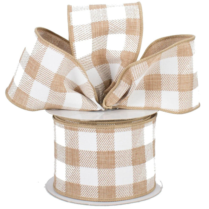 Fall Tan Plaid Wired Ribbon - 2 1/2" x 10 Yards, Thanksgiving, Christmas, Wreath, Rustic Farmhouse, Country Style, Wedding Decoration, Birthday, Anniversary