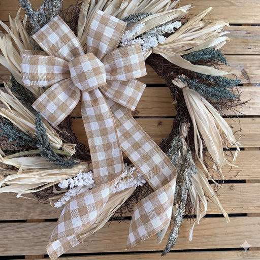 Fall Tan Plaid Wired Ribbon - 2 1/2" x 10 Yards, Thanksgiving, Christmas, Wreath, Rustic Farmhouse, Country Style, Wedding Decoration, Birthday, Anniversary