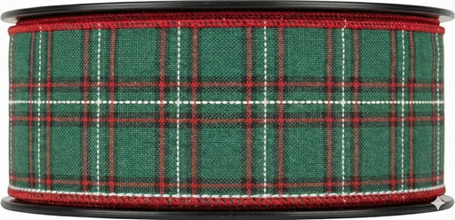 Rustic Plaid Wired Christmas Ribbon - 2 1/2" x 50 Yards, Emerald, Red, Black, White