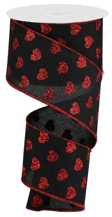Metallic Red Glitter Hearts Ribbon – 2 1/2" x 10 Yards