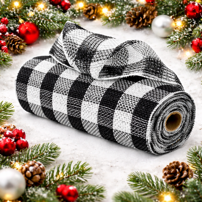 Buffalo Plaid Checkered Deco Mesh - 10" x 10 Yards, Black & White
