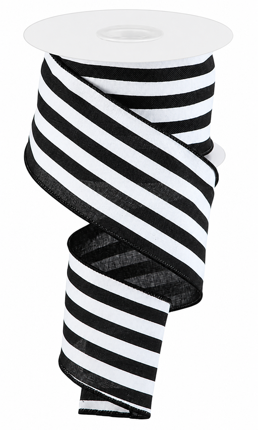 Black White Striped Wired Ribbon - 2 1/2" x 10 Yards, Halloween, Wreath, Tree Topper, Garland Decor, Gift Wrapping, Birthday, Christmas, Wedding Embellishments