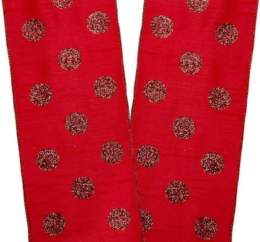 Red fabric Christmas Ribbon with shiny glitter dots
